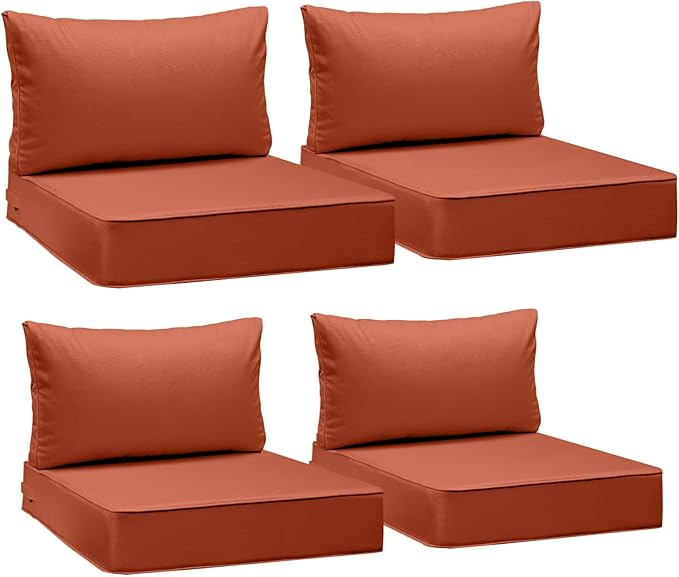 AAAAAcessories Outdoor Deep Seat Cushions, Waterproof, Fade-Resistant Patio Furniture Replacement Cushions, 23.5" x 25.5" x 5" + 23.5" x 13.5", Set of 4, Rust