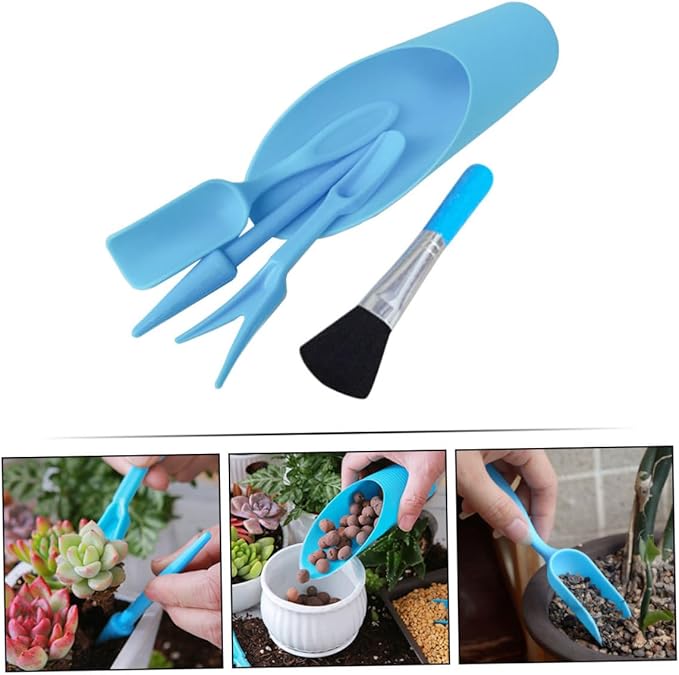 Succulent Planting Tool Set Transplanting Shovel, Soil Scooper, and Cleaning Brush for Gardening and Flower Care, Blue Multi-Functional Pot Plant Accessories for Home Garden