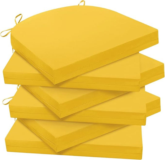 Wellsin Outdoor Chair Cushions for Patio Furniture - Patio Chair Cushions Set of 6 - Water Resistant Round Corner Outdoor Seat Cushions 17"X16"X2", Yellow