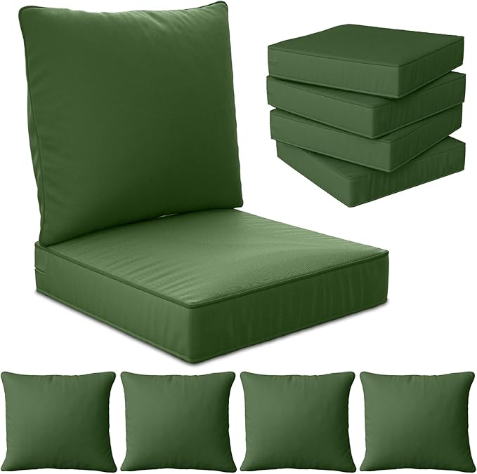 22" x 22" x 6" Outdoor Deep Seat Cushions Set - 4 Set Waterproof & Fade Resistant Patio Furniture Replacement Cushions, Non-Slip Outdoor Cushions Fit Loveseats, Couches, Chairs, and Sofas