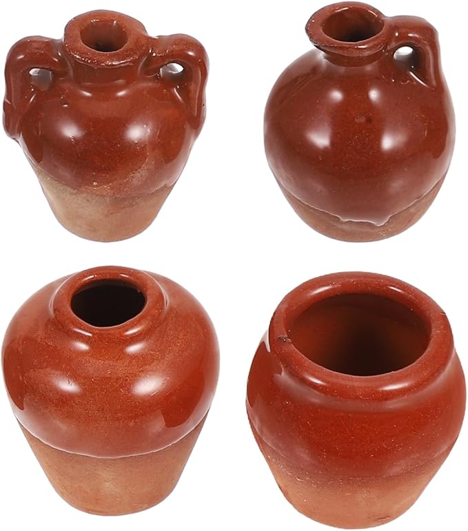 Kisangel Mini Flower Pots 4Pcs Half-Glazed Ceramic Succulent Planters Cute Miniature Pots for DIY Fairy Garden Desktop Windowsill Decor Dollhouse Accessories