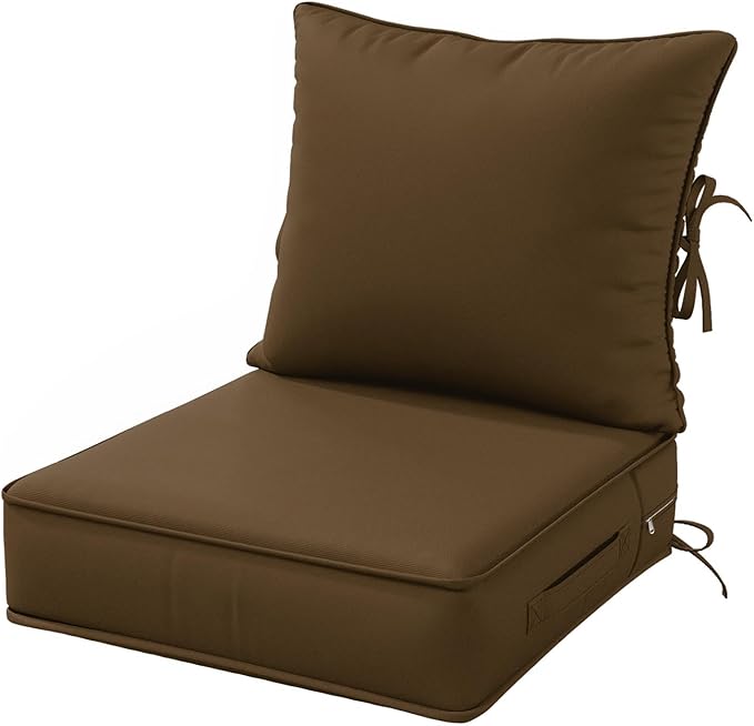 Outdoor Patio Chair Cushions Set 19 L X 19 W X 4 H Inch Waterproof & Fade Resistant Deep Seat and Back Cushions with Removable Covers Outdoor Seat Cushion Set for Chairs and Sofas