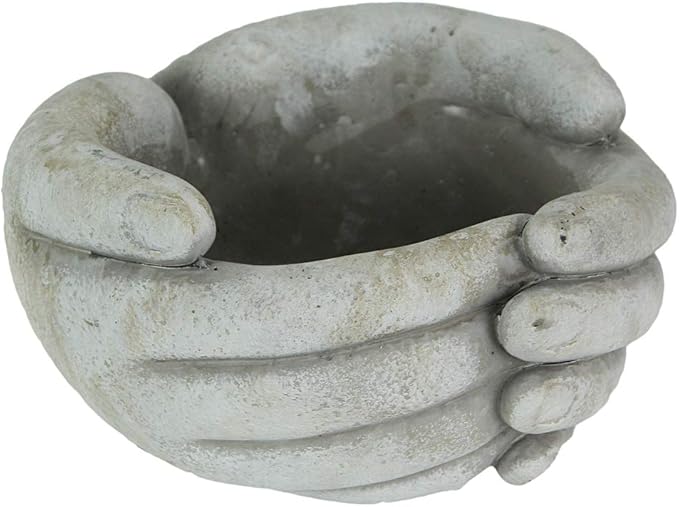 Distinctive Designs Grey Concrete Helping Hands Indoor/Outdoor Plant Pot Planter/Candle Holder 7 Inches Long