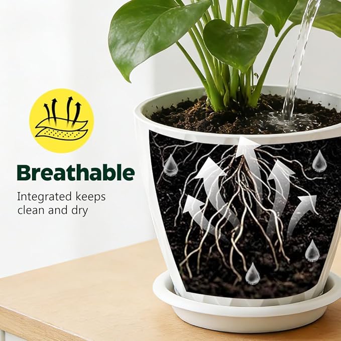 Plant Pots, Self Watering Planters with Drainage Holes and Trays, Flower Pots for Indoor Outdoor - 6 Pack(4/5/6/6.5/7/8 Inch) (White)