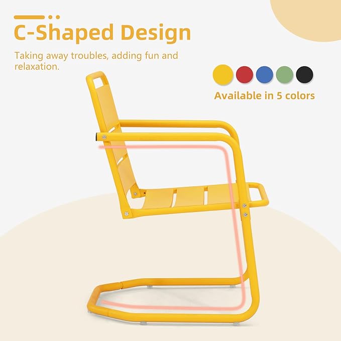 MELLCOM Patio Chairs Set of 2, Small Patio Furniture Set - 2 C-Spring Metal Chairs, Outdoor Bistro Set for Balcony, Front Porch, Poolside, Garden, Deck, Yellow
