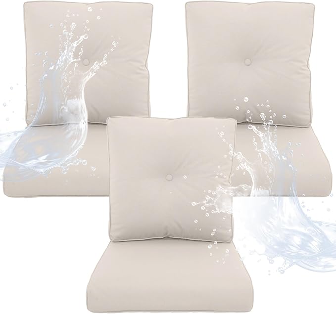 Outdoor Chair Cushions 3 Sets- 22 * 24" Patio Furniture Cushions with Removable Cover, 28D High Density Sponge Filling Outdoor Patio Cushions for Chairs, Rocker, Sofa and Loveseat - Beige