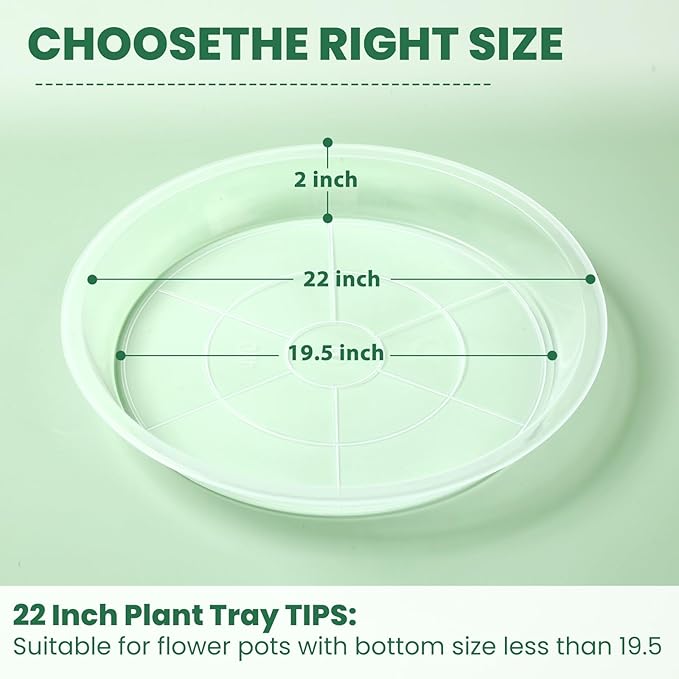 4 Pack 16 18 20 22 Inch Clear Plastic Plant Saucers for Indoors, Durable Plant Trays for Pots and Plant Water Catcher Tray with No Holes, Reusable Plastic Trays for Plants (22''-4Pack)