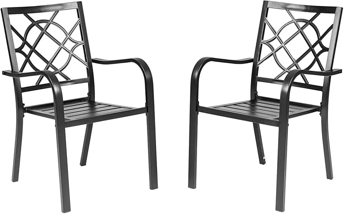 Crownland Patio Wrought Iron Dining Chairs Set of 2, Outdoor Bistro Stackable Metal Chairs with Armrests for Garden, Poolside, Backyard (Black)