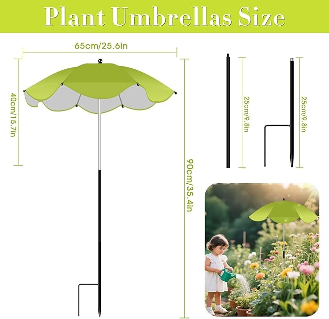 3 Pack Adjustable Plant Shades for Outdoor Plants, Larger Garden Umbrella Shade Covers for Plants, Sun Protection Umbrella for Potted Plants,Garden Bed,Flower Pot (Green+Rose red+Orange)