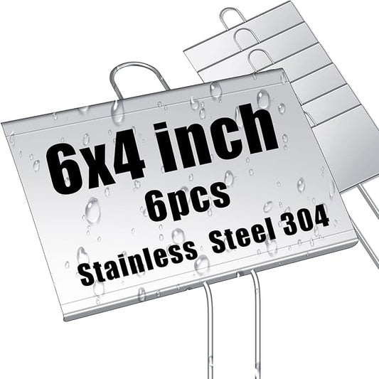 Landhoow 6 Pcs Large Garden Plant Markers Metal Plant Labels Sign 4'' x 6'' with 11'' Stake Weatherproof Waterproof Garden Sign for Outdoor Seedlings Herbs Vegetable Greenhouse, Silver