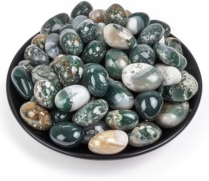 Moss Agate Healing Crystal Stone Set - 24 Pieces, 0.6" Natural & Polished Stones for Healing, Meditation, Reiki, Chakra, Crafting & Decoration