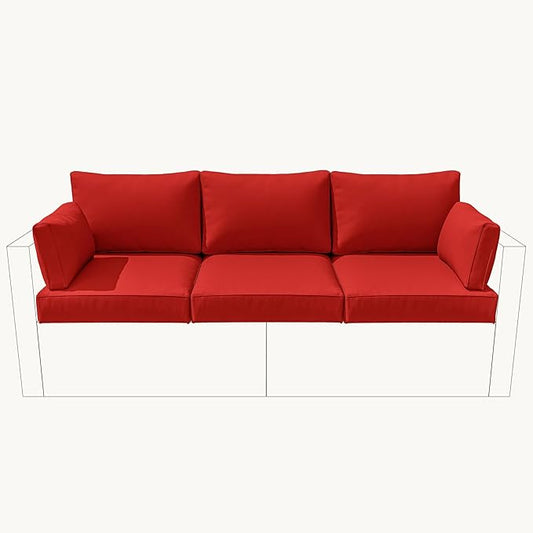 8-Piece Outdoor Cushions for Patio Furniture Thick Outdoor Chair Cushions Resilient Foam Waterproof Deep Seat Cushion Replacement for 3-Seat Sectional Sets Liner&Cover Red