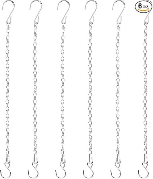 6-Pack Chain for Hanging Plants, 40cm(16 Inch) Adjustable Hanging Chain with Hooks for Bird Feeder/Planter/Lantern/Wind Chime, Iron Basket Extender Hanger [Silver]