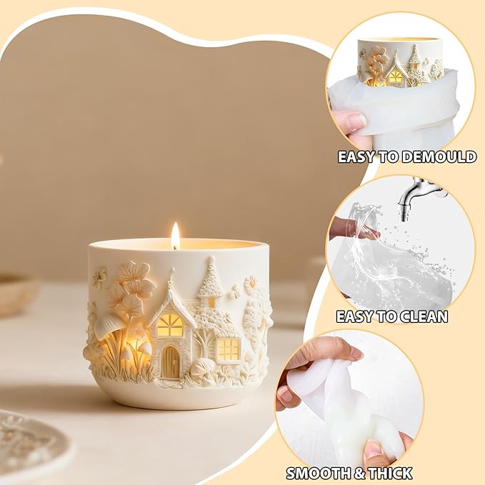 Fairy House Flower Pot Silicone Resin Mold, Epoxy Resin Casting Planter Pot Molds, Candle Holder Mold, Pen Holder Jewelry Container Vessels Mould, Concrete Cement Clay Plaster Mold for Home Decor