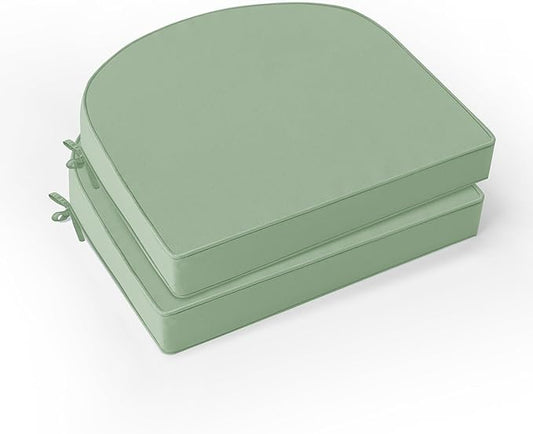 Outdoor Chair Cushions Set of 2: Waterproof & Fade Resistant Patio Furniture Cushions - 19 x 19 x 2 Inch Non Slip Round Corner Seat Cushion Pads with Removable Cover for Garden Yard Lawn, Sage Green