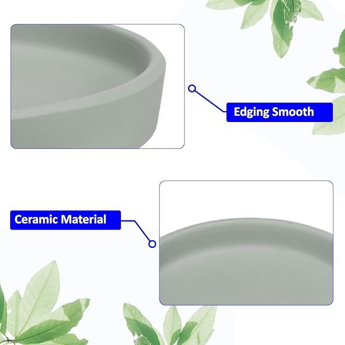 3 Pack Planter Saucers - Ceramic Plant Tray Flower Pot Drip Trays Round Apply to Outdoor/Garden (4/5/6inch, Grey Blue)