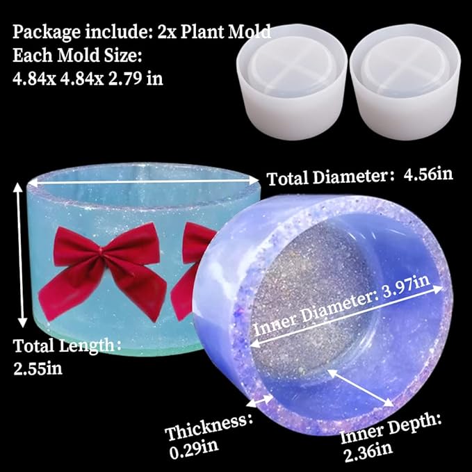 2PCS Large Concrete Plant Mold, 3.93" Internal Diameter Planter Silicone Mould, Cylinder Resin Mold for DIY Crafts Succulent Flower Pots Jewelry Trinkets Candle Holder Organizer