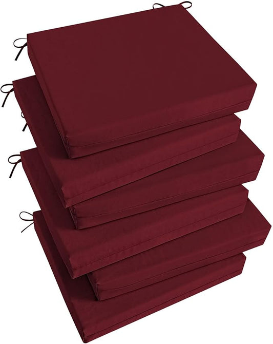 Basic Beyond Outdoor Chair Cushions Set of 6, Square Corner Outdoor Cushions for Patio Furniture, Water Resistant Patio Chair Cushions with 2 Ties, 18.5x16x3, Burgundy