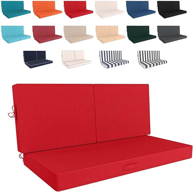 46 x 24 Outdoor Loveseat Cushion Set, 3 Piece Seat Cushions for Patio Furniture,Fade Resistant,Water Repellent, Outdoor Cushion Set for Wicker Couch,Bench,Swing,red