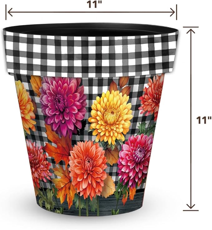 Briarwood Lane Fall Planter 11.75" x 11" x 11" Checkered Mums Medium for Fall Planter