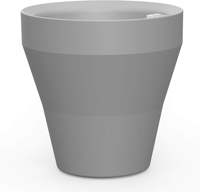 Crescent Garden TruDrop Rim Modern Self Watering Planter with Water Level Indicator, Indoor/Outdoor Weather-Safe Round Plant Pot, Grow Healthy Plants & Flowers - 18" W (Ash)