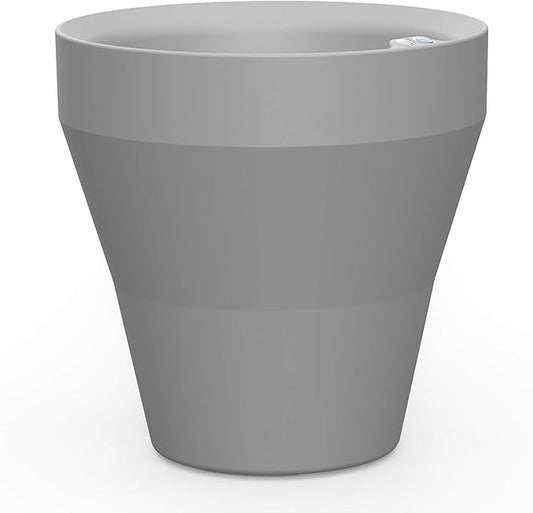 Crescent Garden TruDrop Rim Modern Self Watering Planter with Water Level Indicator, Indoor/Outdoor Weather-Safe Round Plant Pot, Grow Healthy Plants & Flowers - 18" W (Ash)