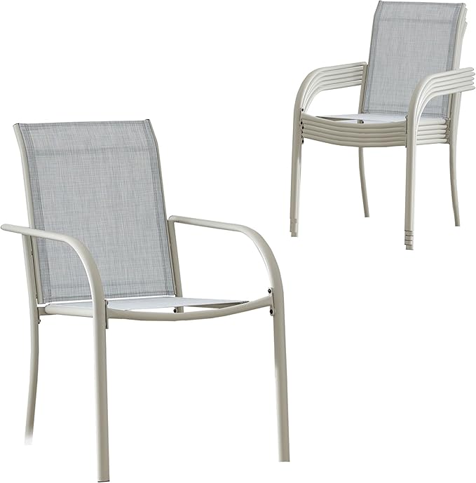 Outdoor Patio Dining Chairs Set of 6, Lightweight Stackable Patio Chairs with Curved Armrests & Wide Seat, Heavy Duty 300 lbs Capacity, Garden Chairs for Backyard, Deck, Poolside, Beige Blue