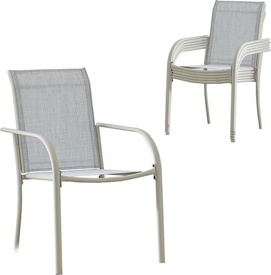 Outdoor Patio Dining Chairs Set of 6, Lightweight Stackable Patio Chairs with Curved Armrests & Wide Seat, Heavy Duty 300 lbs Capacity, Garden Chairs for Backyard, Deck, Poolside, Beige Blue
