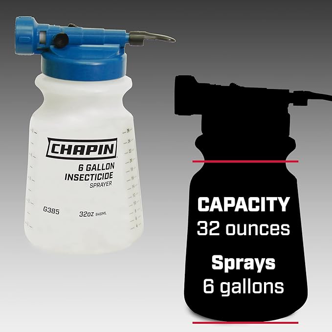 Chapin Made in USA G385, 32 Ounce, Insecticide Hose End Sprayer, Sprays 6 Gallons, Fan Spray Nozzle, Translucent White
