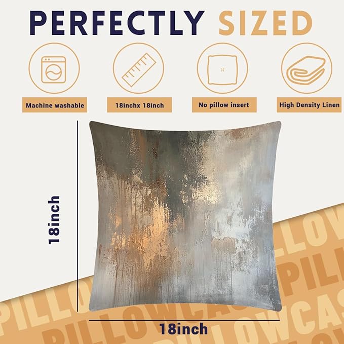 Abstract Pillow Covers 18x18 inch Set of 4, Grey Gold Metallic Modern Throw Pillow Covers Cushion Case for Home Farmhouse Couch Sofa Bed Indoor Outdoor Decor