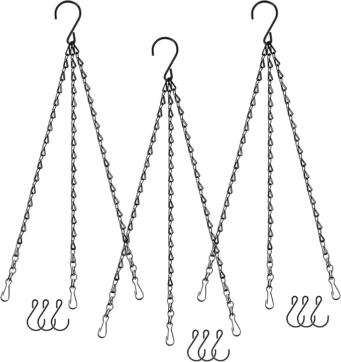 Hanging Chains for Planters Bird Feeders, 24 Inches Black Hanging Baskets Chain Sets for Outdoor/Indoor Lanterns Billboards Chalkboards Wind Chimes and Decorative-3Packs