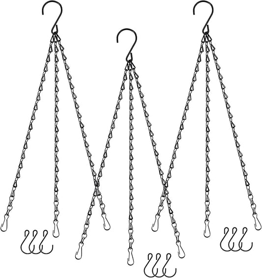 Hanging Chains for Planters Bird Feeders, 24 Inches Black Hanging Baskets Chain Sets for Outdoor/Indoor Lanterns Billboards Chalkboards Wind Chimes and Decorative-3Packs