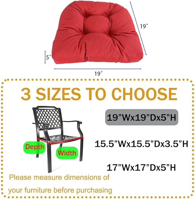 amberr Outdoor Chair Cushions Set of 2, Waterproof Outdoor Seat Cushions for Patio Furniture,Wicker Chair Cushions with Adjustable Straps (Red, 19" x 19"x 5"（2 Pack)