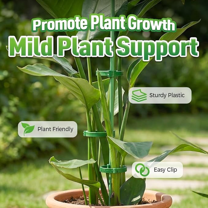 Plant Stakes for Indoor Plants, Adjustable Plant Support Sticks with Clips & Plant Ties, Indoor Outdoor Garden Poles for Monstera Tomato Orchid Rose Potted Flowers Vegetables (11 inch 10pcs)