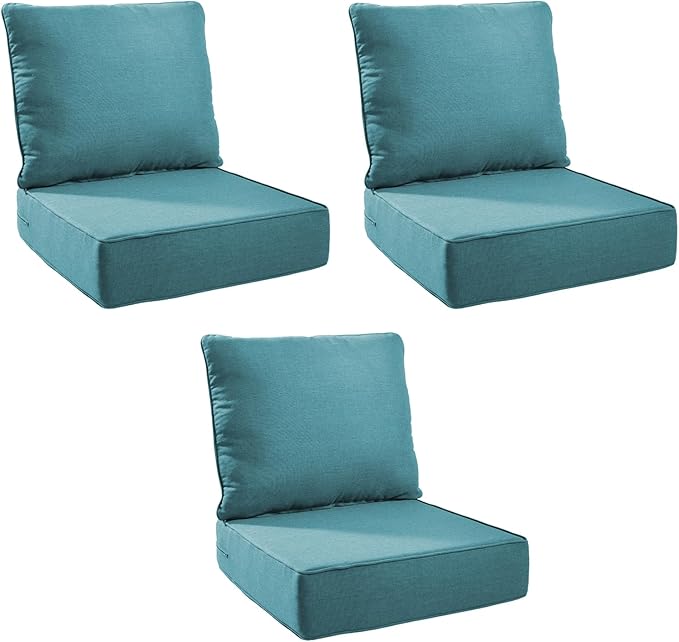Outdoor Cushion Set for Furniture Patio Furniture, UV Resistant, Water Resistant - 6 Inch Thick Foam Garden Cushions– 24x24 Inch Patio Seat Covers for Chair/Sofa/Couch | Peacock Green | 3-Pack |