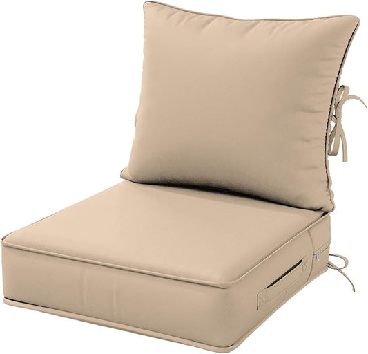 Outdoor Patio Chair Cushions Set 19 L X 19 W X 4 H Inch Waterproof & Fade Resistant Deep Seat and Back Cushions with Removable Covers Outdoor Seat Cushion Set for Chairs and Sofas