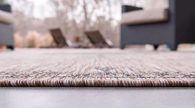 Unique Loom Outdoor Traditional Collection Area Rug - Antique (9' x 12' Rectangle, Beige/ Black)
