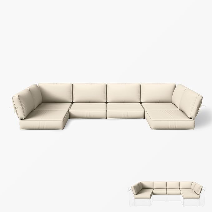 Outdoor Replacement Cushions for Patio Furniture, 5" Foam High-Density, 14-Piece Water-Resistant Outdoor Cushion for 6-Seat Sectional Patio Conversation Sets, Liner&Cover