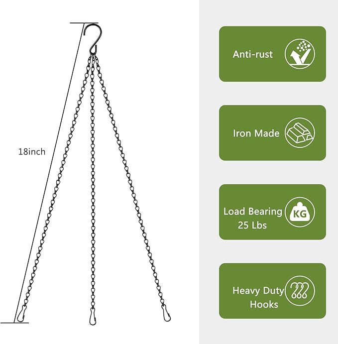 4 Pack 18Inch Hanging Basket Chain,Black Hanging Chain with Hooks Flower Pot Chain Replacement Plant Hangers for Bird Feeders,Planters Wind Chimes and Decorative