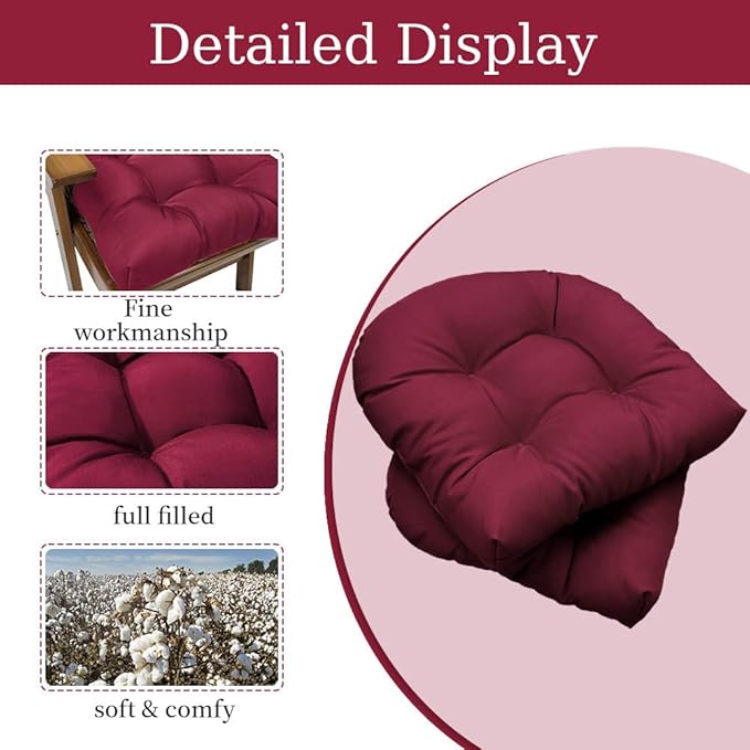 Waterproof Chair Cushions Set of 2 Outdoor,Tufted Thicken Weather and Fade Resistant Kitchen Seat Cushions,Patio Chair Pads for Garden Furniture Sofa Couch (Burgundy)