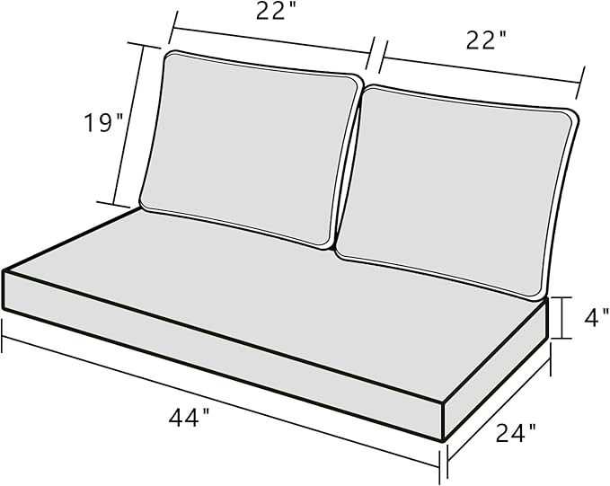Outdoor Loveseat Cushion Set 44'' x 24'', Outdoor Cushions for Patio Furniture with Fastness Cover, Water Repellent Outdoor Seat Cushion and Couch Back Cushions for Bench, and Swing (Solid Sky Blue)