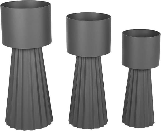 Tall Round Flower Pots, Set of 3 Metal Planters for Indoor Outdoor Plants, Large Planter Pot, Planters for Garden Front Porch Patio, 22.83", 26.77", 29.72" H, Dark Gray