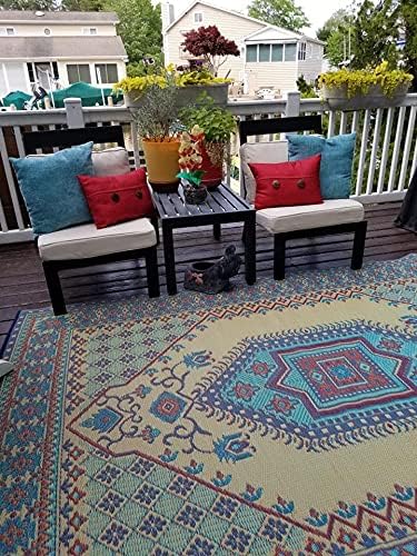 Mad Mats Traditional Outdoor Rug, Reversible Plastic Mat (5' x 8', Oriental Turkish - Plum)