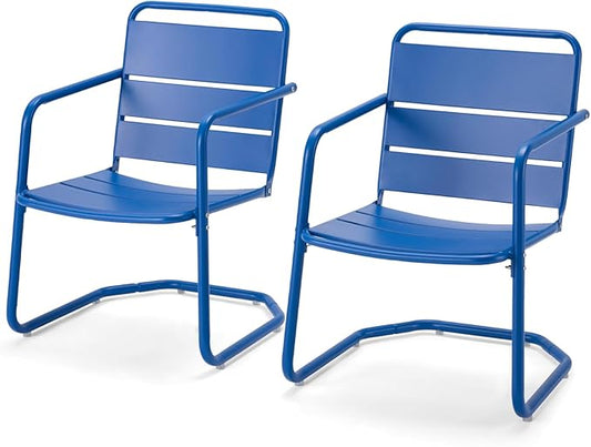 MELLCOM Patio Chairs Set of 2, Small Patio Furniture Set - 2 C-Spring Metal Chairs, Outdoor Bistro Set for Balcony, Front Porch, Poolside, Garden, Deck, Indoor, Blue
