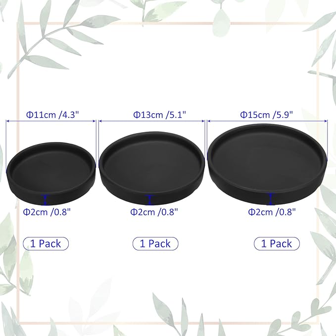 3 Pack Planter Saucers - Ceramic Plant Tray Flower Pot Drip Trays Round Apply to Outdoor/Garden (4/5/6inch, Black)