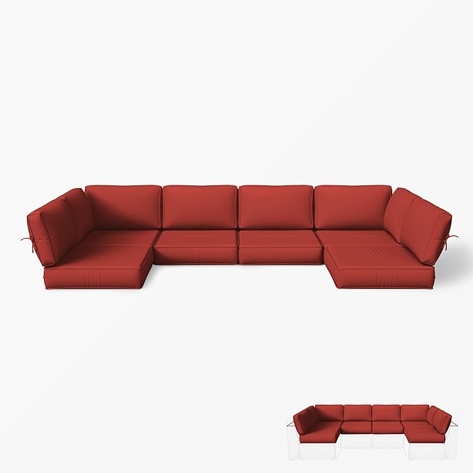 Outdoor Replacement Cushions for Patio Furniture, 5" Foam High-Density, 14-Piece Water-Resistant Outdoor Cushion for 6-Seat Sectional Patio Conversation Sets, Liner&Cover