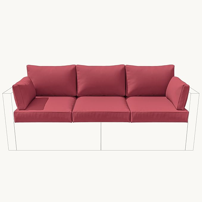 8-Piece Outdoor Cushions for Patio Furniture Thick Outdoor Chair Cushions Resilient Foam Waterproof Deep Seat Cushion Replacement for 3-Seat Sectional Sets Liner&Cover Fuchsiared