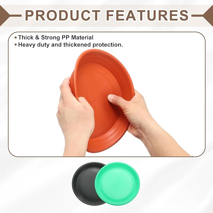 HARFINGTON Plastic Plant Saucer 10.5" Round Drip Trays Flower Pot Saucers Flower Base Bottom Drainage Tray for Indoors Outdoors Planters, Green