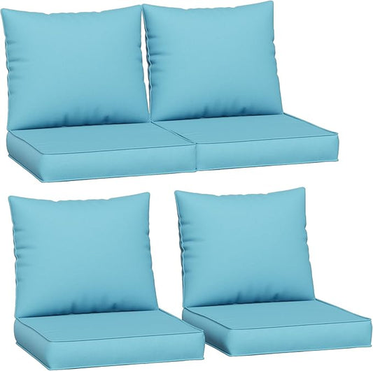Amopatio Outdoor Chair Cushions 22.5"× 20.3" × 4", Set of 4 with Removable Cover, Waterproof & Fade Resistant seat Cushions for Patio Furniture, Sky Blue