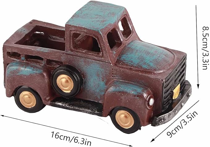 Firlar Retro Style Pickup Truck Flower Pot, Blue Vintage Truck Decor Farmhouse Metal Truck Planter Pickup Car Mini Plant Flower Pot Succulent Planters Vase Lawn & Garden Tabletop Decor